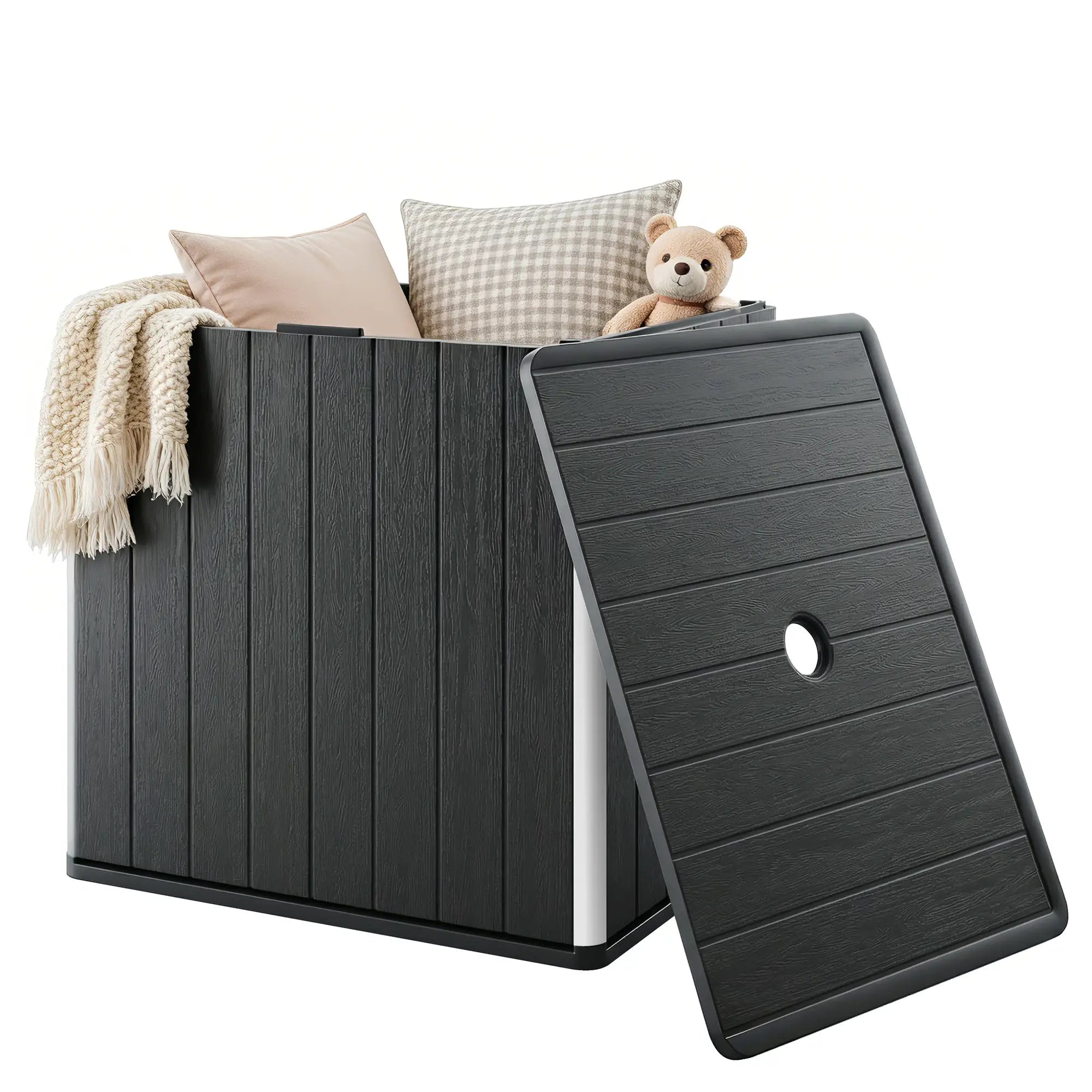 30 Gallon Storage Box, Outdoor Side Table with Umbrella Holder, Black Patio Storage Boxes Black at Gallery Canada
