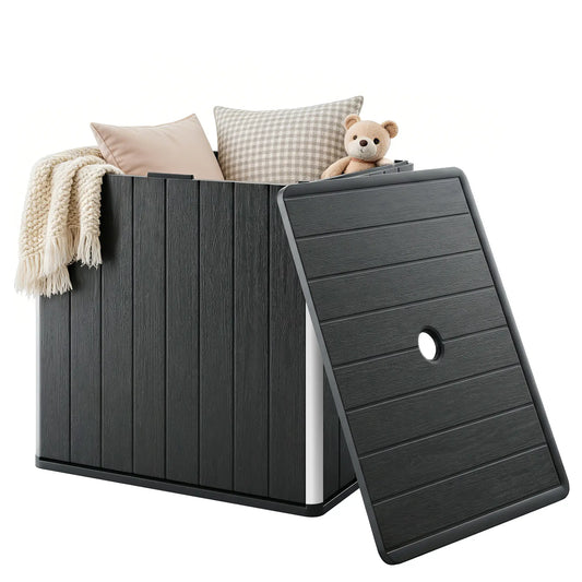 30 Gallon Storage Box, Outdoor Side Table with Umbrella Holder, Black Patio Storage Boxes Black at Gallery Canada