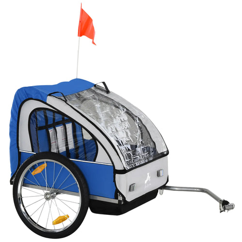 Double Bike Trailer, Kids Toddler, 80lbs Load, Steel Frame, Blue