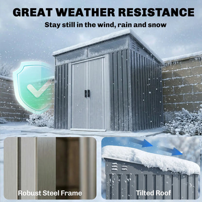 6.5x4FT Galvanised Metal Shed, Foundation Kit, Lockable Garden Storage, Sliding Doors, Vents, Grey Sheds at Gallery Canada