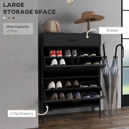 Modern Shoe Cabinet, 12 Pair Organizer, 2 Flip Doors, Adjustable Shelf, Black Shoe Storage Cabinets & Racks at Gallery Canada