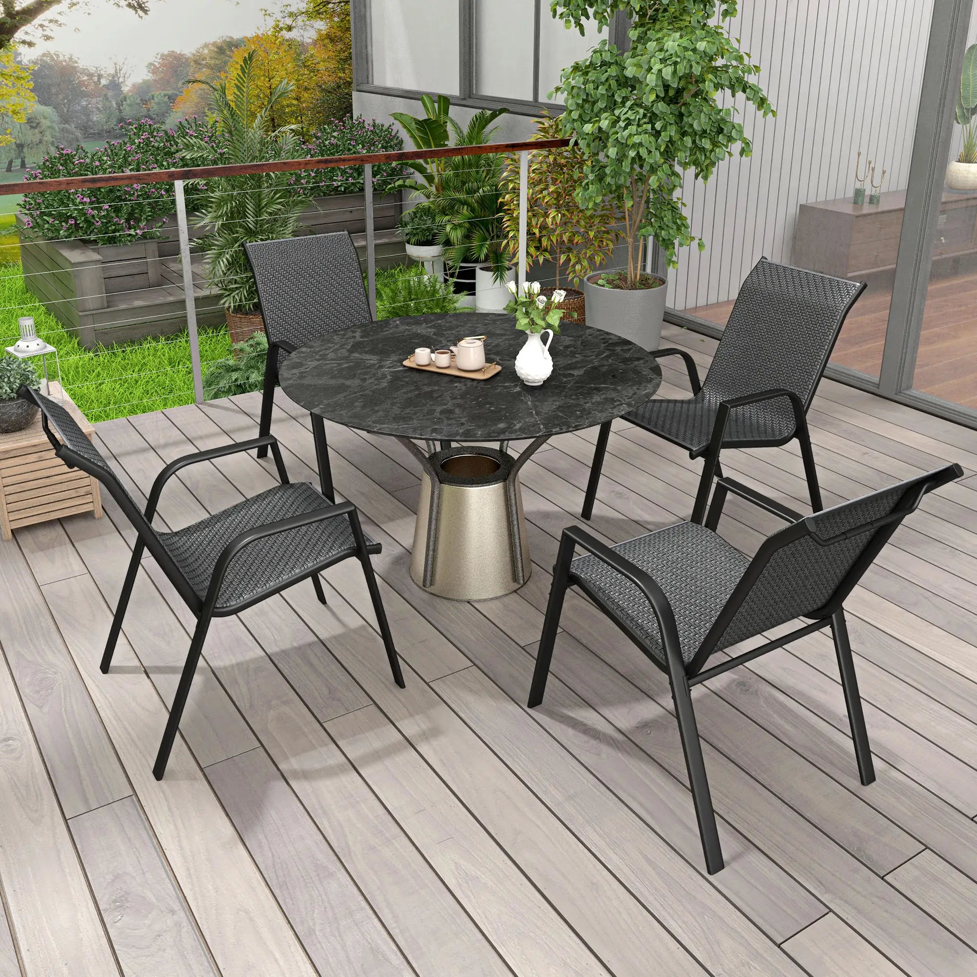 Stacking Rattan Outdoor Dining Chairs Set, 4-Piece, Grey Patio Furniture at Gallery Canada