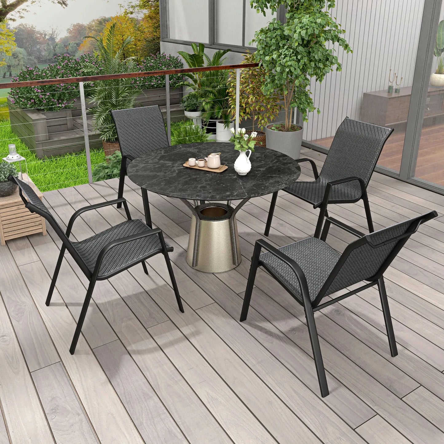 Stacking Rattan Outdoor Dining Chairs Set, 4-Piece, Grey Patio Furniture at Gallery Canada