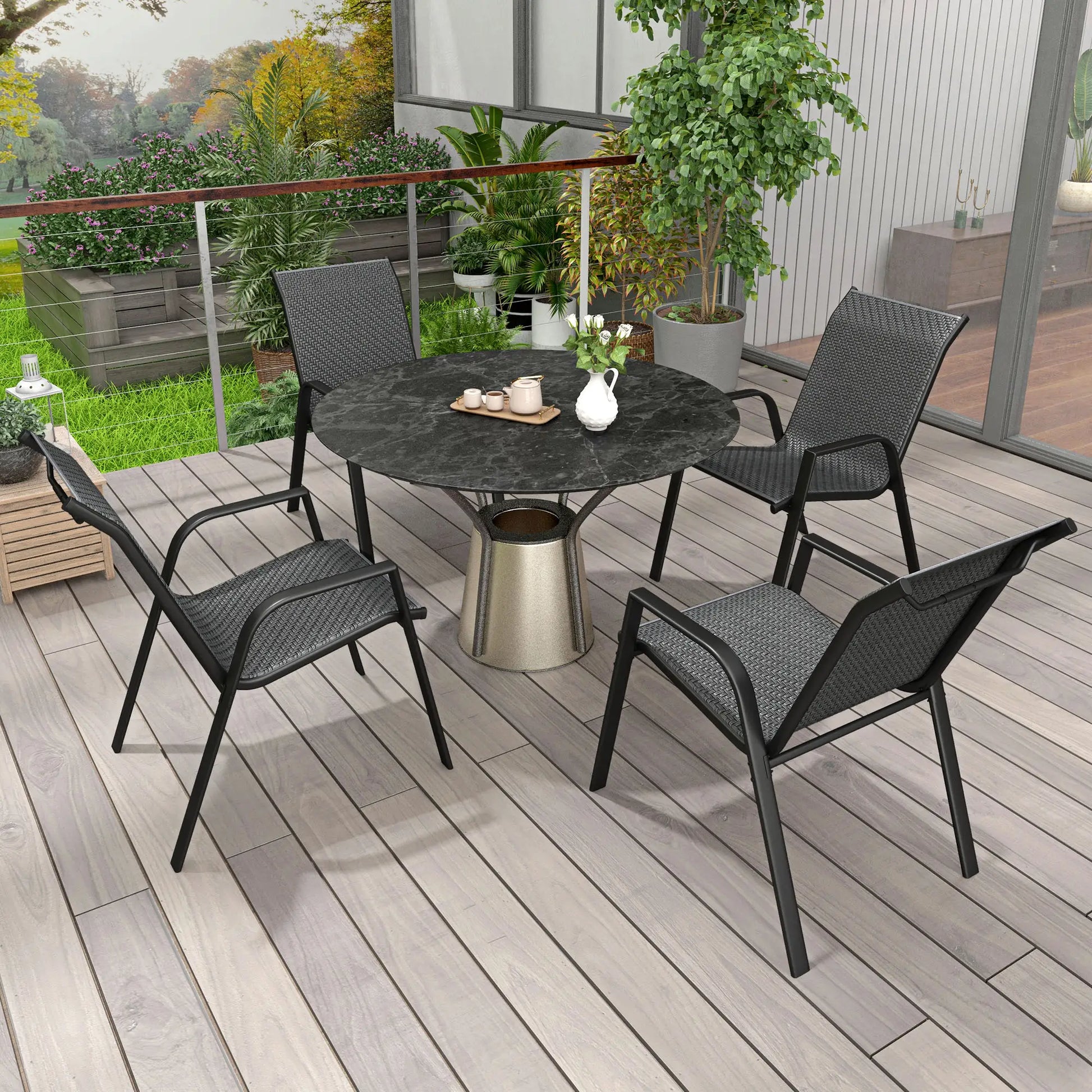 Stacking Rattan Outdoor Dining Chairs Set, 4-Piece, Grey Patio Furniture at Gallery Canada
