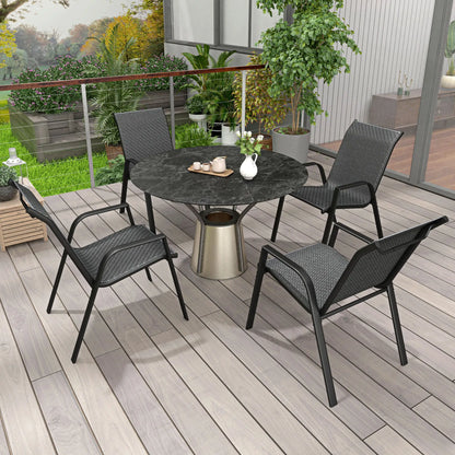 Stacking Rattan Outdoor Dining Chairs Set, 4-Piece, Grey Patio Furniture at Gallery Canada