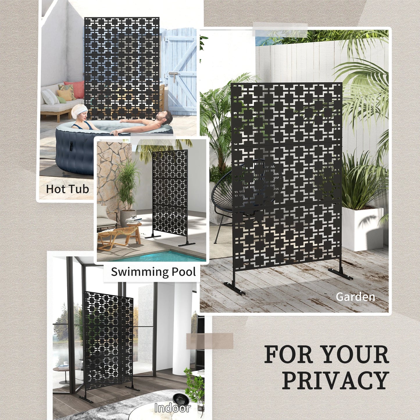 6.5FT Metal Privacy Screen, Grid Style, Outdoor Divider, Black Side Awnings at Gallery Canada