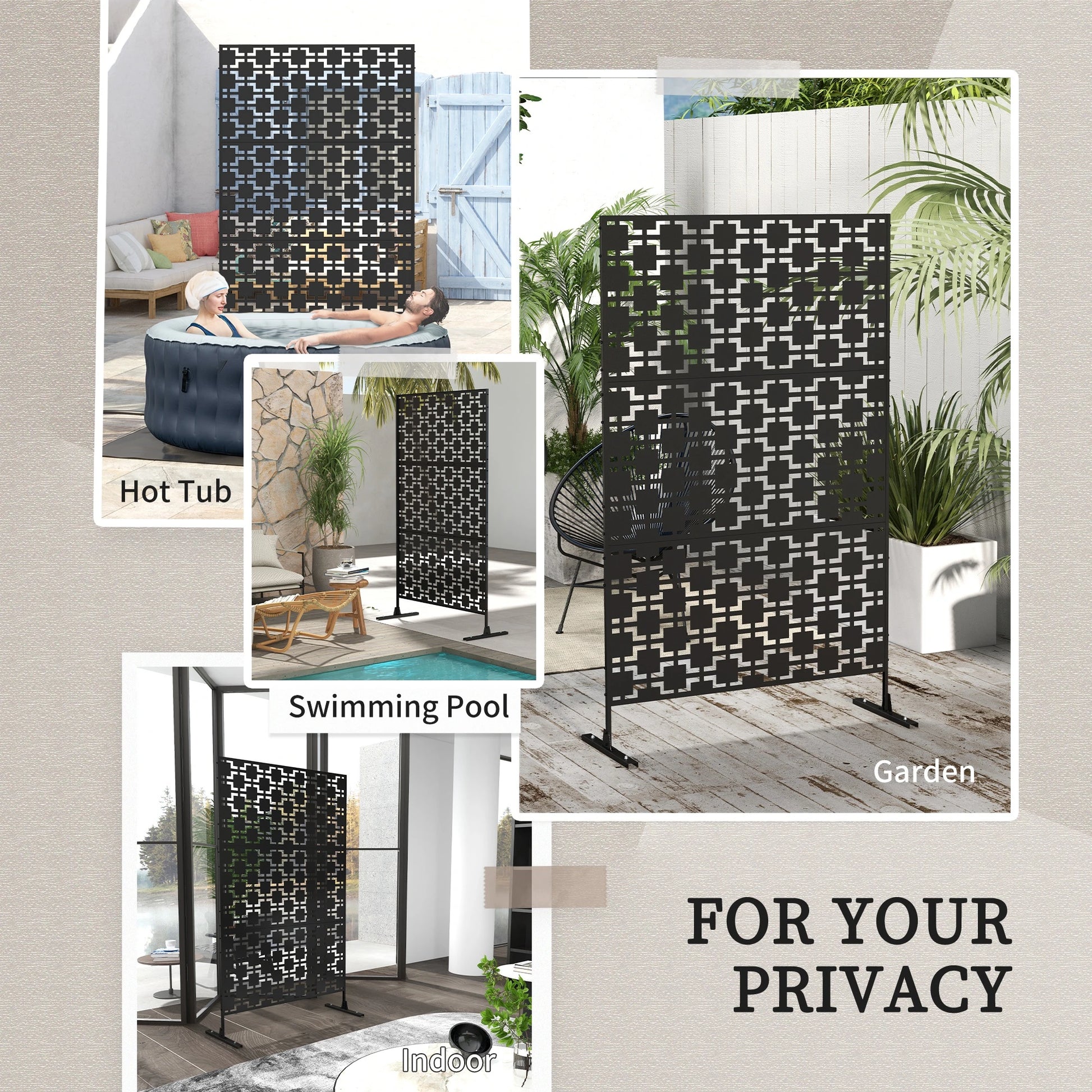 6.5FT Metal Privacy Screen, Grid Style, Outdoor Divider, Black Side Awnings at Gallery Canada