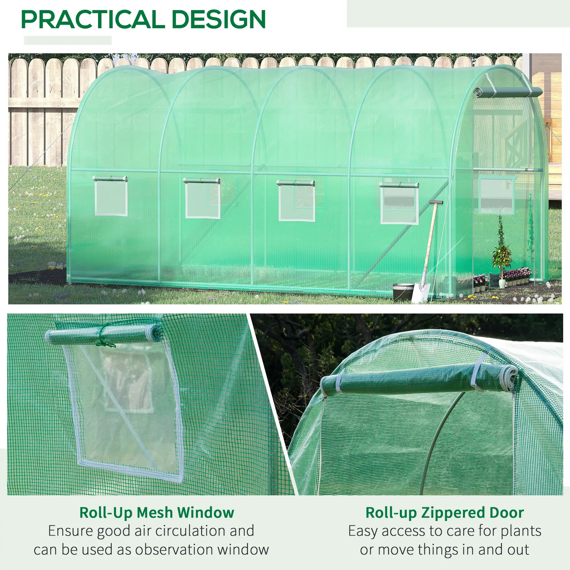 Walk-In Tunnel Greenhouse, 13x6.4x6.5ft, Galvanised Steel Frame, Green Tunnel Greenhouses at Gallery Canada