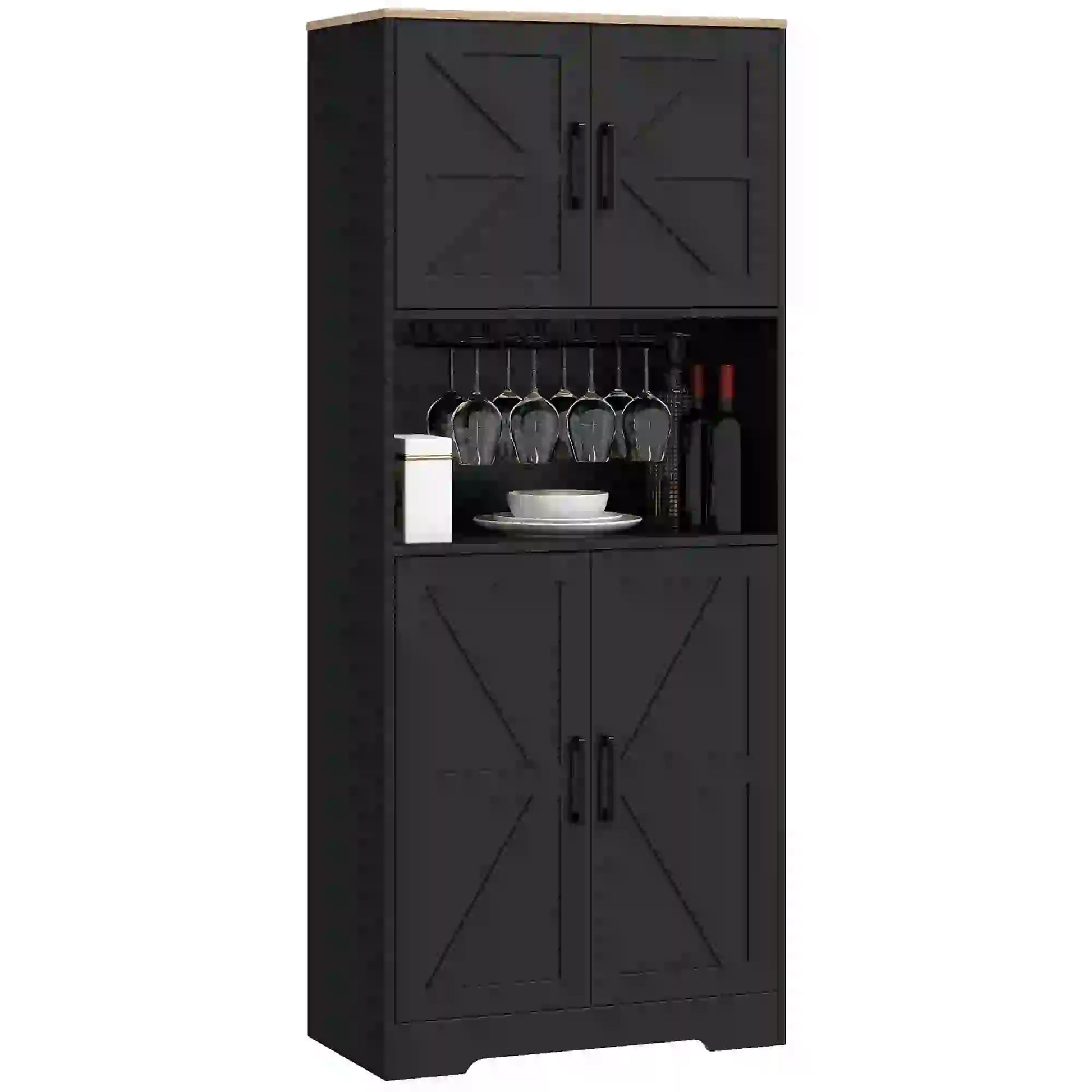 Farmhouse Kitchen Pantry, 68" Freestanding Cabinet, Black Kitchen Pantry Cabinets at Gallery Canada