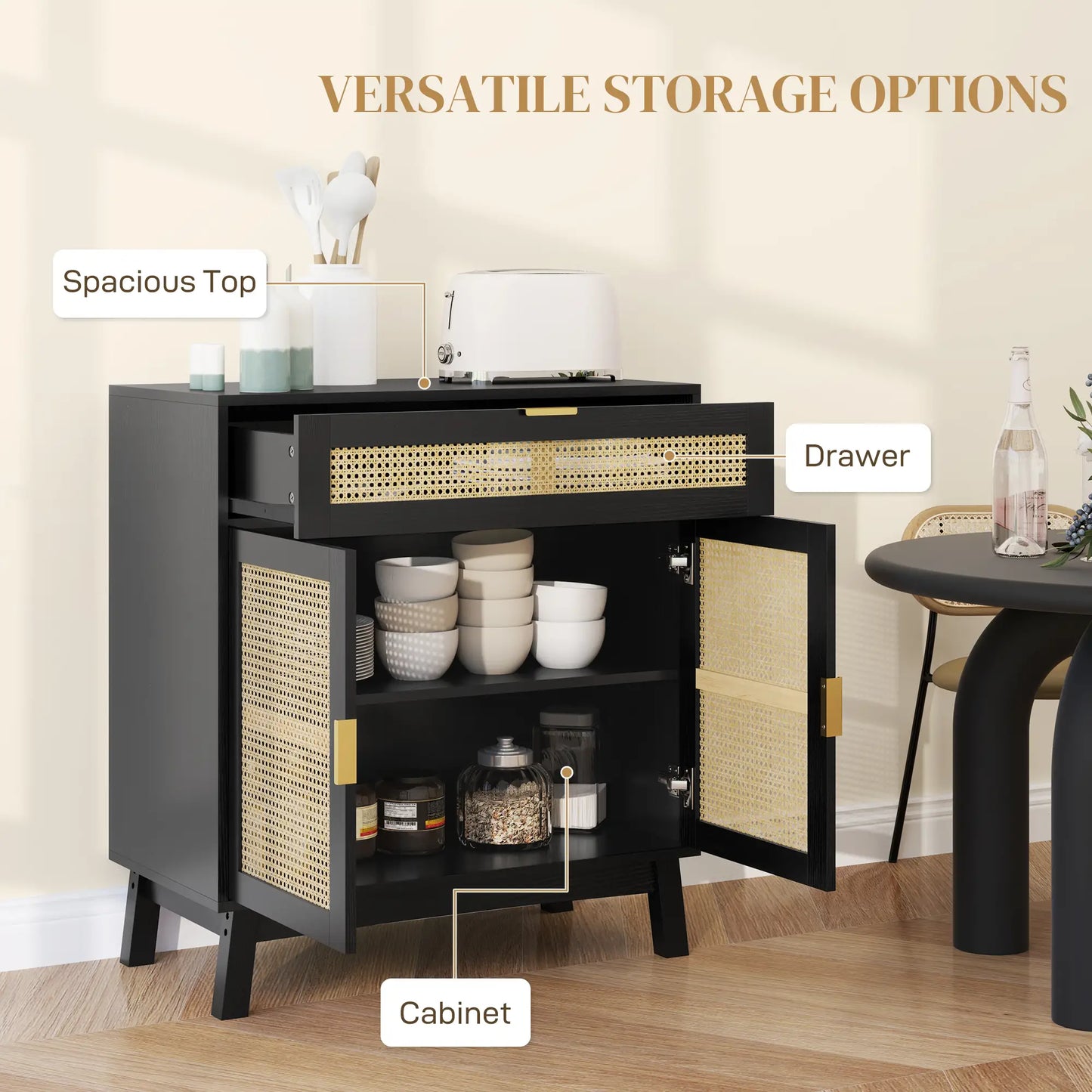 Boho Sideboard Cabinet, Rattan Doors, Black Storage Cabinets at Gallery Canada