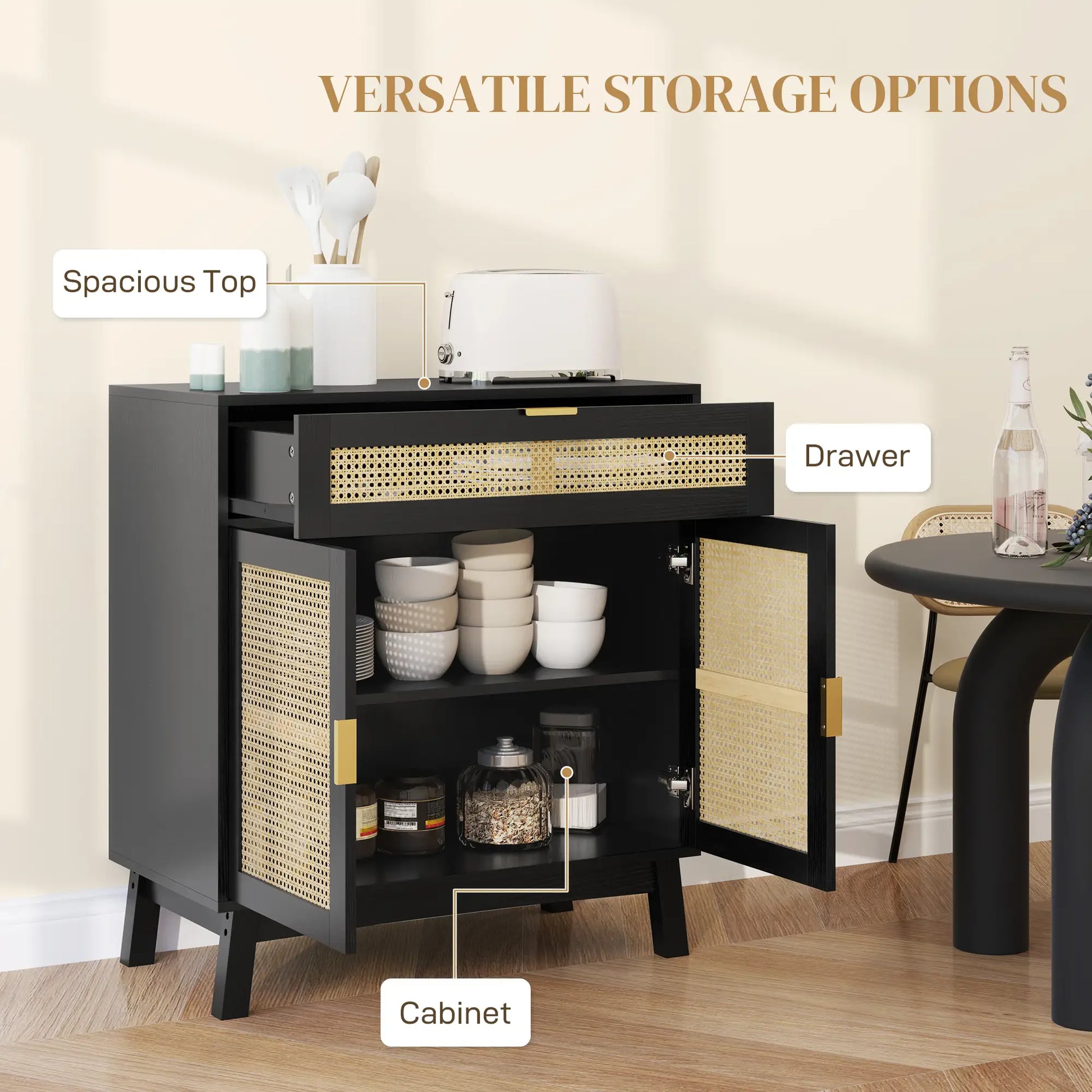 Boho Sideboard Cabinet, Rattan Doors, Black Storage Cabinets at Gallery Canada