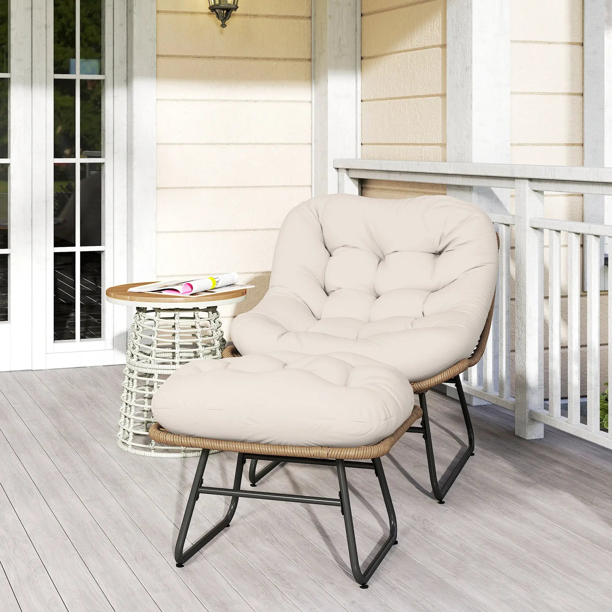 Rattan Chair With Stool, Cushion, Adjustable Foot Pads, Natural Patio Furniture Sets at Gallery Canada