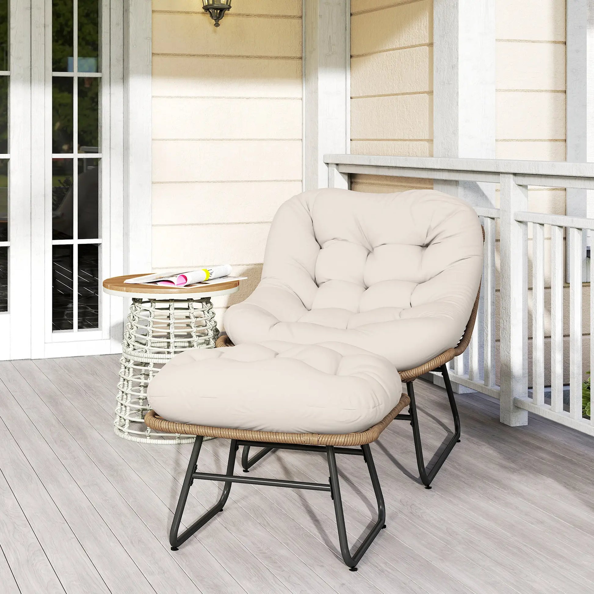 Rattan Chair With Stool, Cushion, Adjustable Foot Pads, Natural Patio Furniture Sets at Gallery Canada