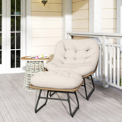 Rattan Chair With Stool, Cushion, Adjustable Foot Pads, Natural Patio Furniture Sets at Gallery Canada