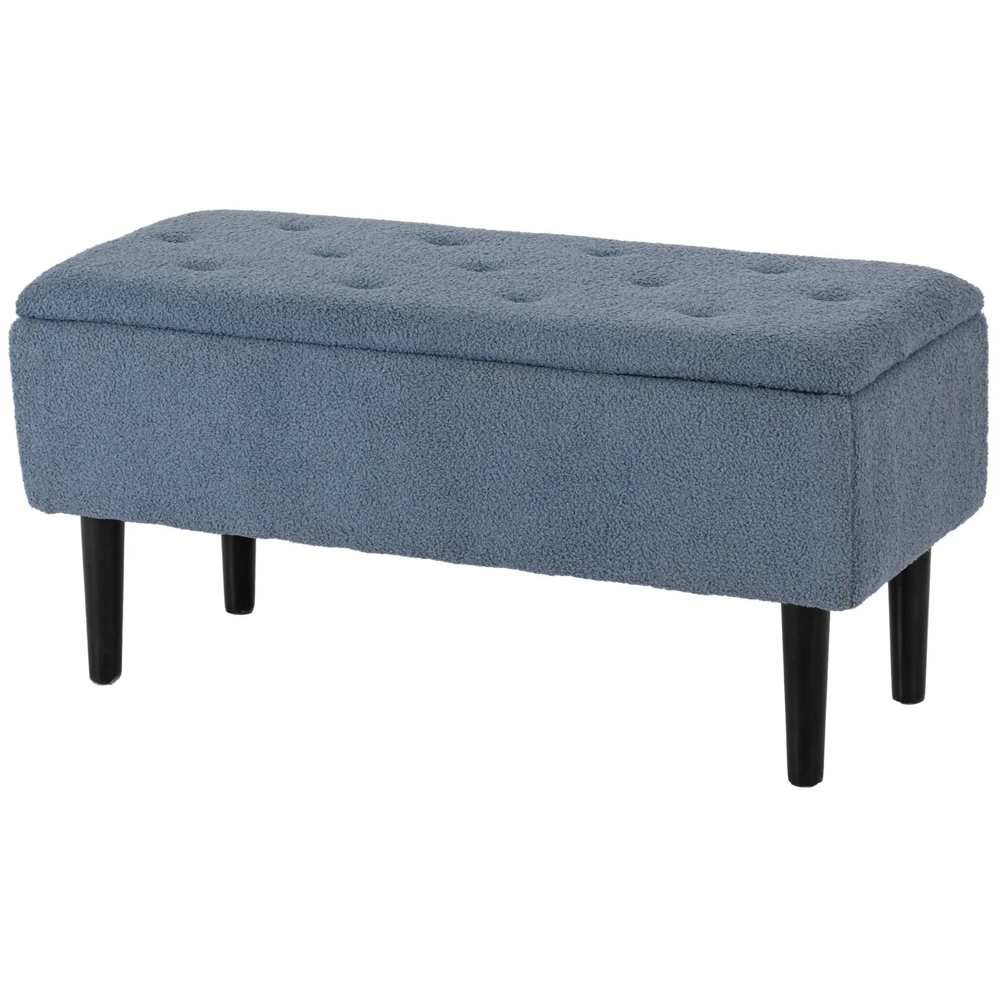 Modern Storage Bench, Ottoman with Teddy Velvet Upholstery, Blue Storage Ottomans & Benches Blue, Black at Gallery Canada