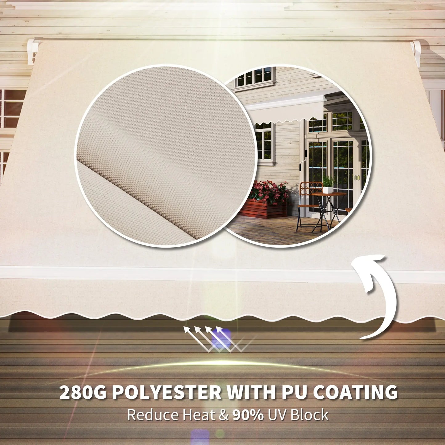 8'x7' Patio Awning, Manual Retractable Sun Shade, Outdoor Deck Canopy Shelter, Beige Patio Awnings at Gallery Canada