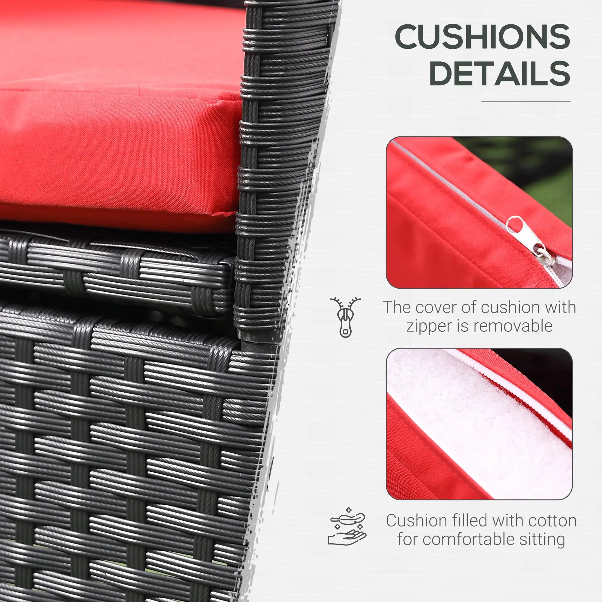 3-Piece Wicker Patio Set, Rattan Bistro with Glass Table, Cushions, Red Bistro Sets at Gallery Canada