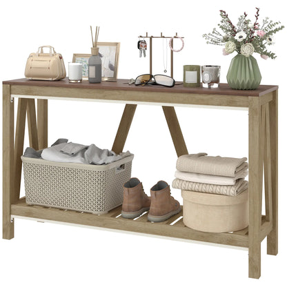 Farmhouse Console Table with Storage Shelf, Rustic Sofa Table, Oak Console Tables at Gallery Canada