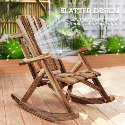 Wooden Outdoor Rocking Chair, Oversized Adirondack Patio Rocker, Carbonized