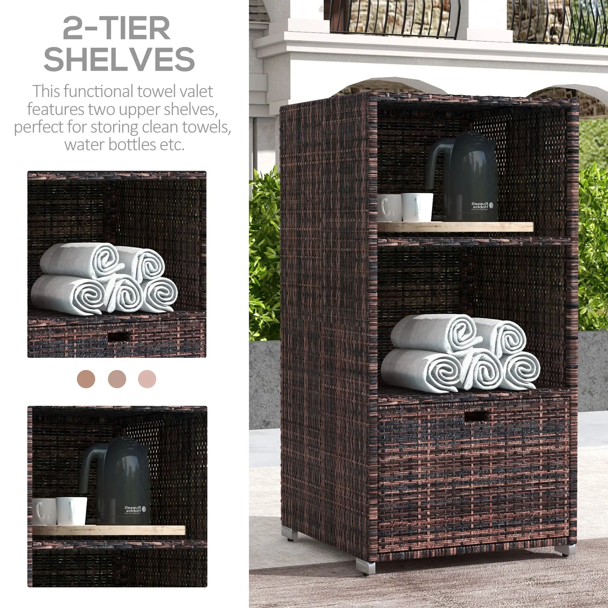 Outdoor Storage Cabinet, Rattan Wicker Pool Towel Organizer, Mixed Brown, Brown Patio Storage Boxes at Gallery Canada