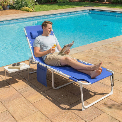Folding Outdoor Lounge Chair, With Face Hole And Side Table, Navy Blue Lounger Chairs at Gallery Canada