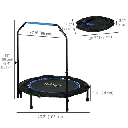 40" Foldable Mini Fitness Trampoline, Adjustable Foam Handle, Blue Trampolines at Gallery Canada