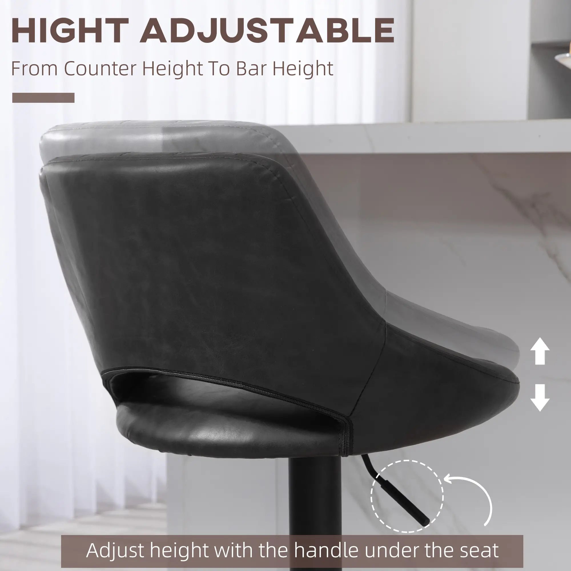 Swivel Bar Stools Set of 2, Faux Leather Upholstered Counter Height Barstools with Round Metal Base Bar Stools at Gallery Canada