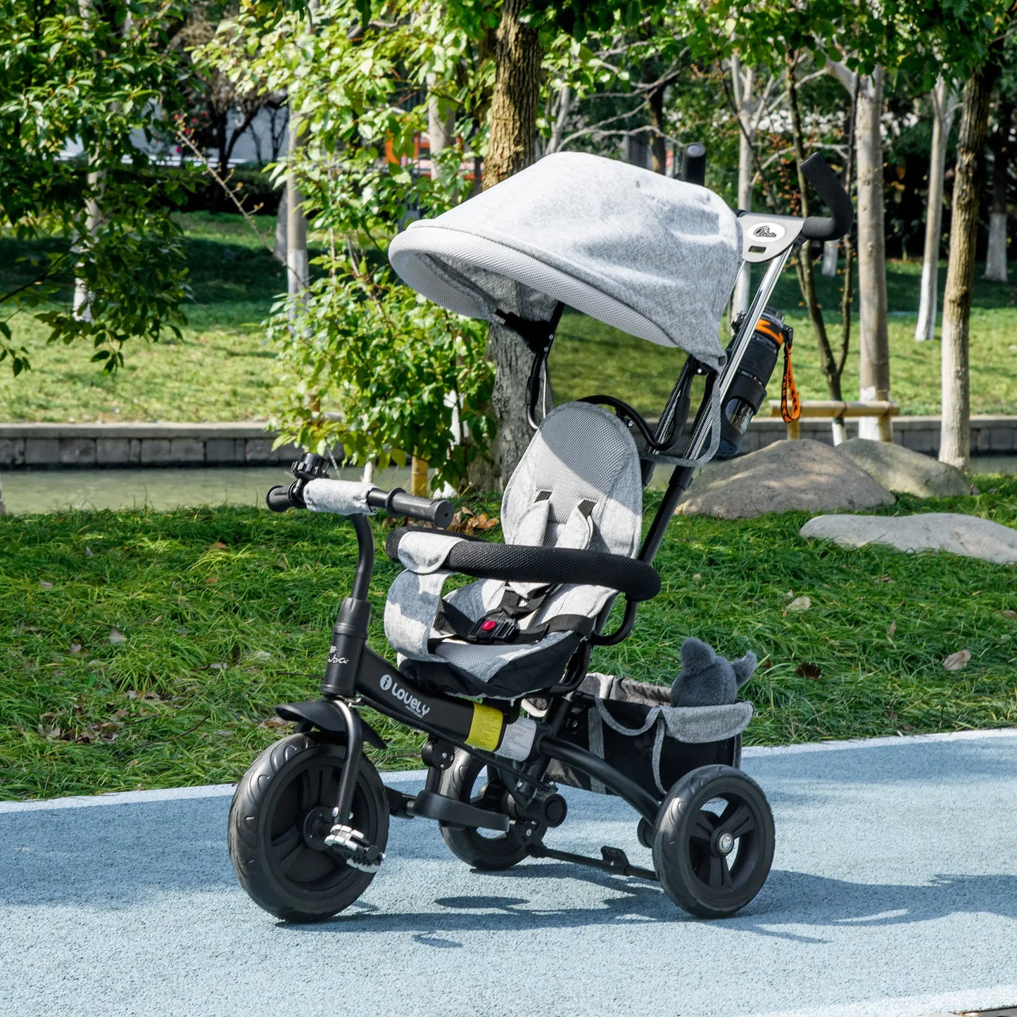 6 in 1 Toddler Tricycle Stroller, Basket, Canopy, 5-Point Harness, 12-60 Months, Grey Tricycles for Kids at Gallery Canada