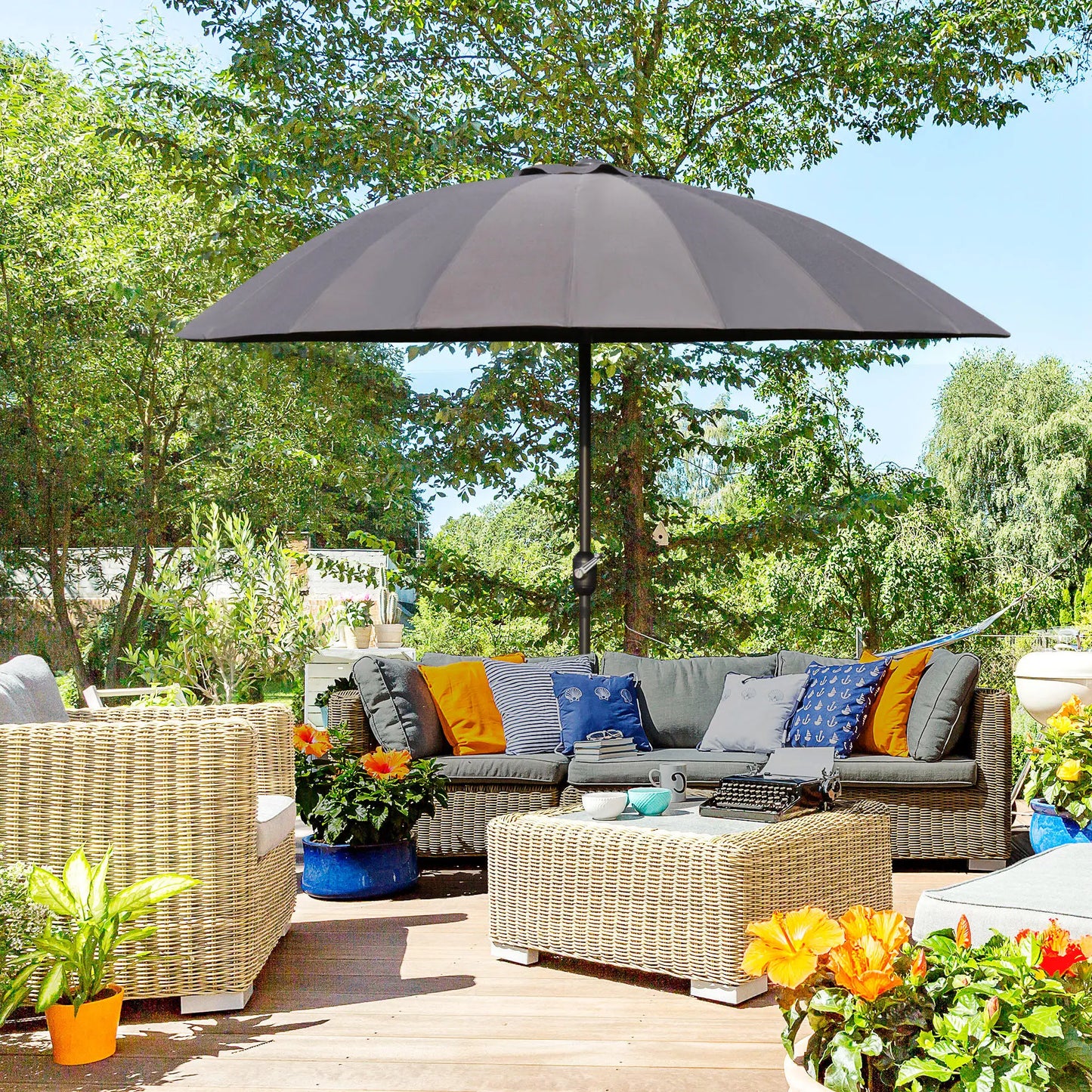 8ft Garden Parasol, Crank & Tilt, Adjustable Sun Shade, Dark Grey Patio Umbrellas at Gallery Canada