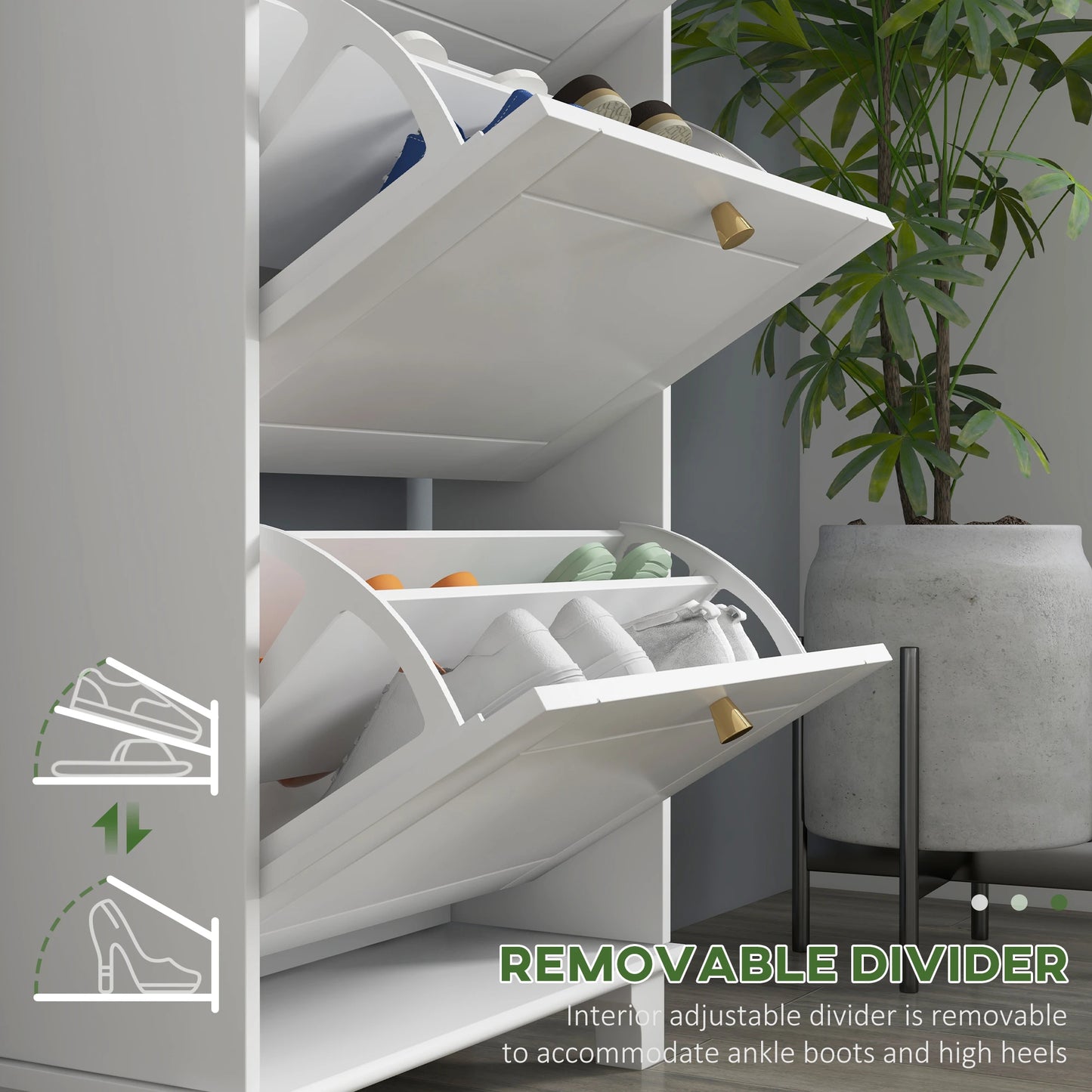 Narrow Shoe Storage, 3 Flip Drawers, Adjustable Shelves, Holds 12 Pairs, White Shoe Storage Cabinets & Racks at Gallery Canada