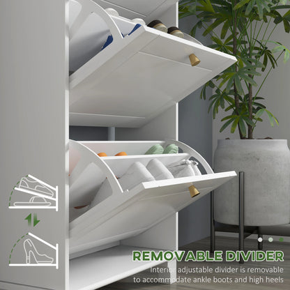 Narrow Shoe Storage, 3 Flip Drawers, Adjustable Shelves, Holds 12 Pairs, White Shoe Storage Cabinets & Racks at Gallery Canada