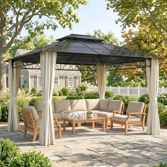 10' x 12' Outdoor Gazebo, Double Roof Hardtop With Polycarbonate Roof Gazebos Beige at Gallery Canada