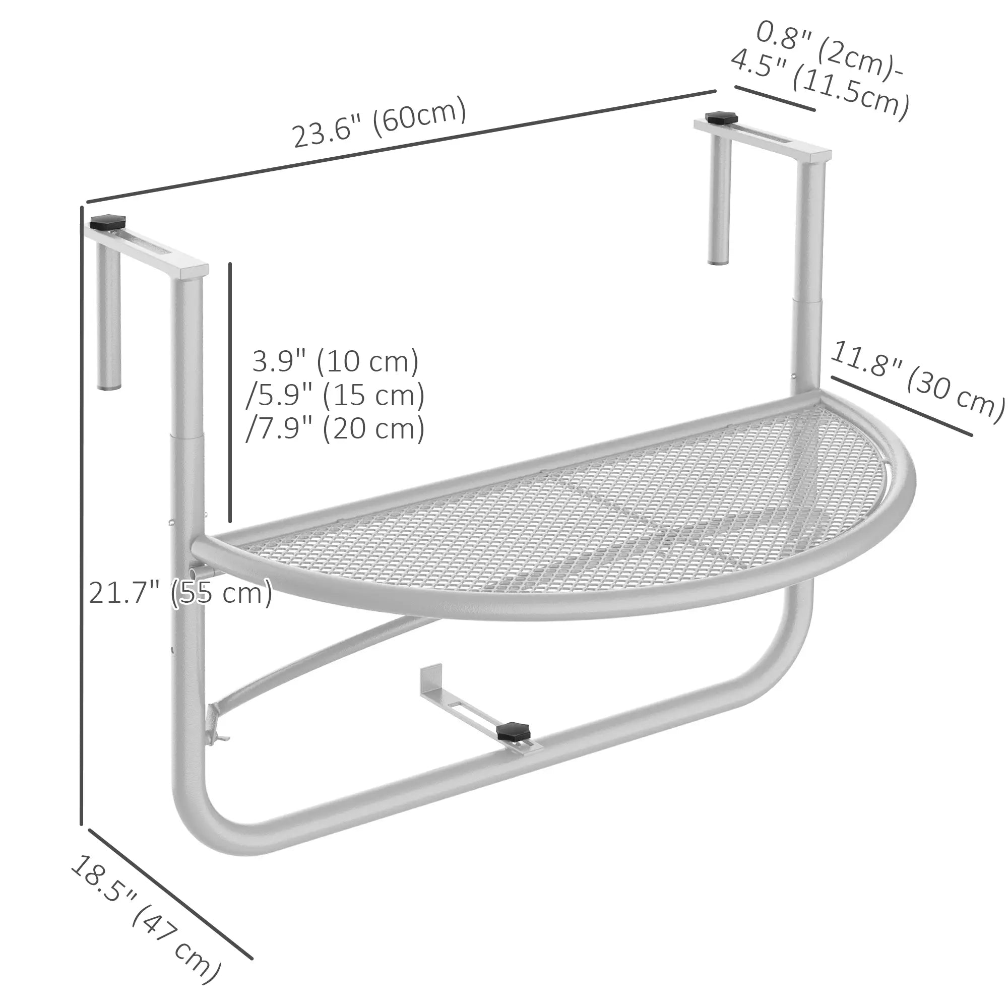 Adjustable Balcony Hanging Table, Metal Wall Desk, Outdoor Flower Stand, Half Round, White Balcony Table Hanging at Gallery Canada