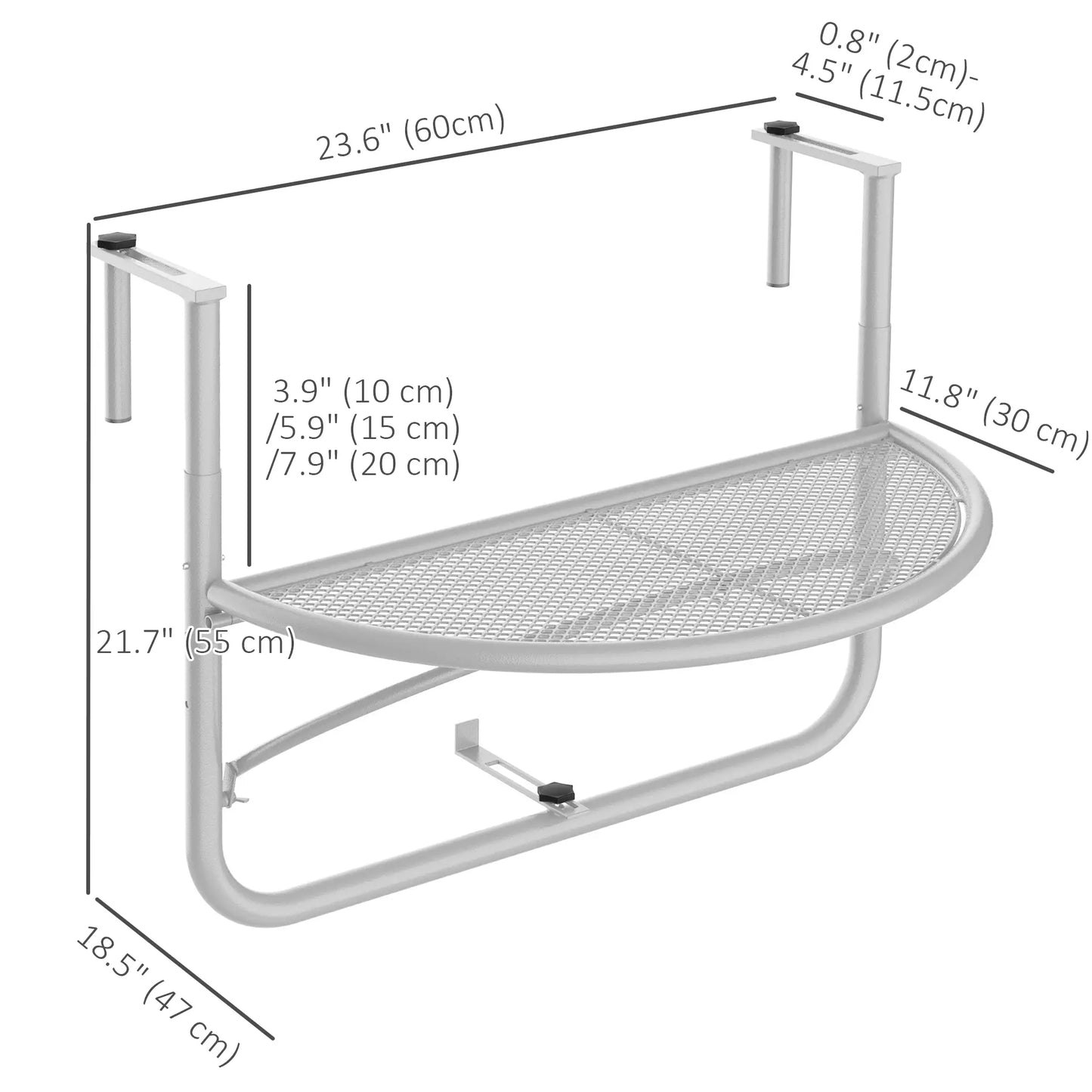 Adjustable Balcony Hanging Table, Metal Wall Desk, Outdoor Flower Stand, Half Round, White Balcony Table Hanging at Gallery Canada