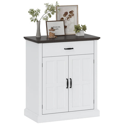 Buffet latéral moderne, 2 portes, étagère réglable, blanc