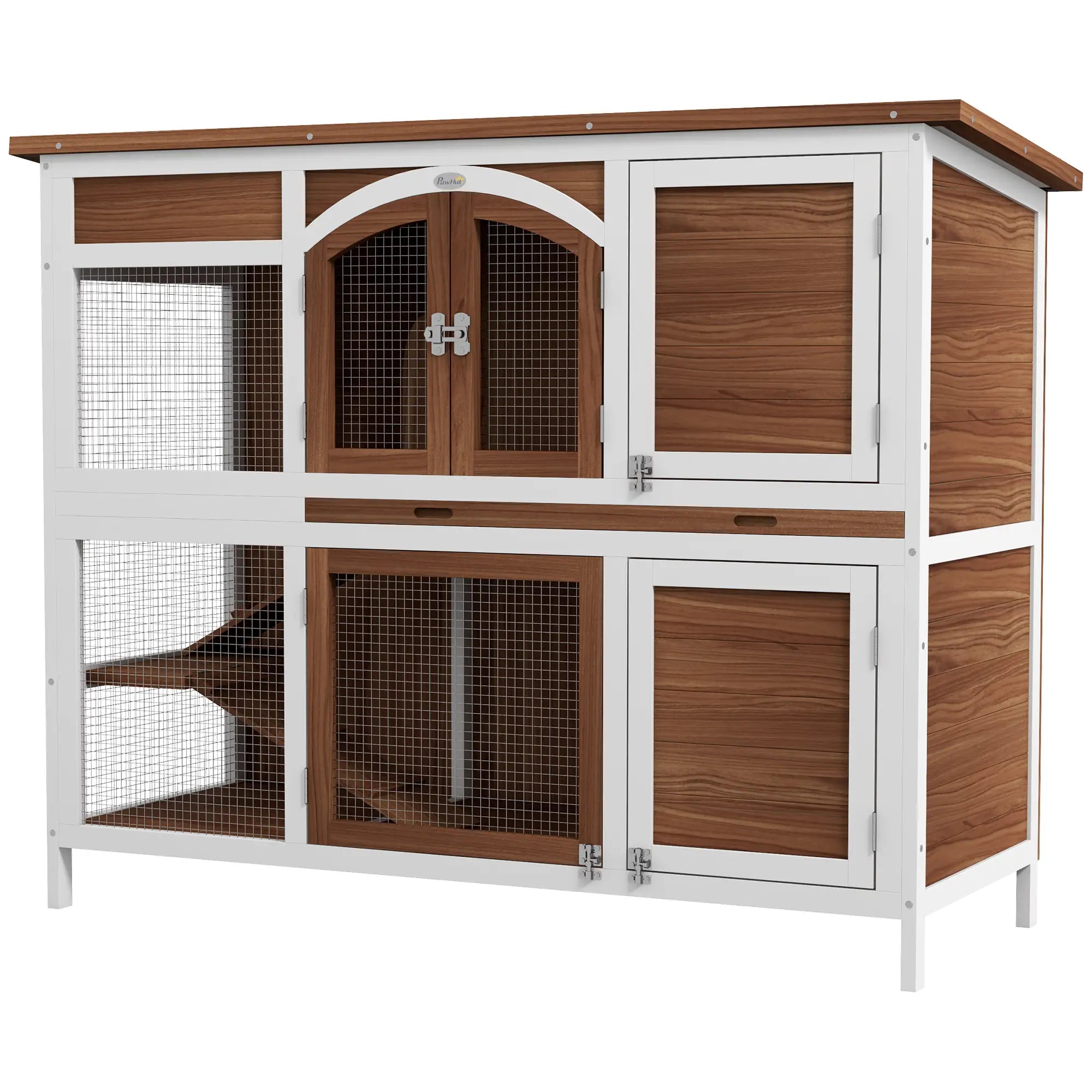Two-Tier Wooden Rabbit Hutch, Openable Roof, Slide-Out Tray Rabbit Hutch Brown, Black, White at Gallery Canada