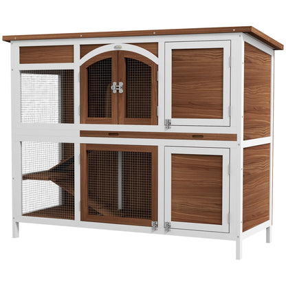 Two-Tier Wooden Rabbit Hutch, Openable Roof, Slide-Out Tray Rabbit Hutch Brown, Black, White at Gallery Canada