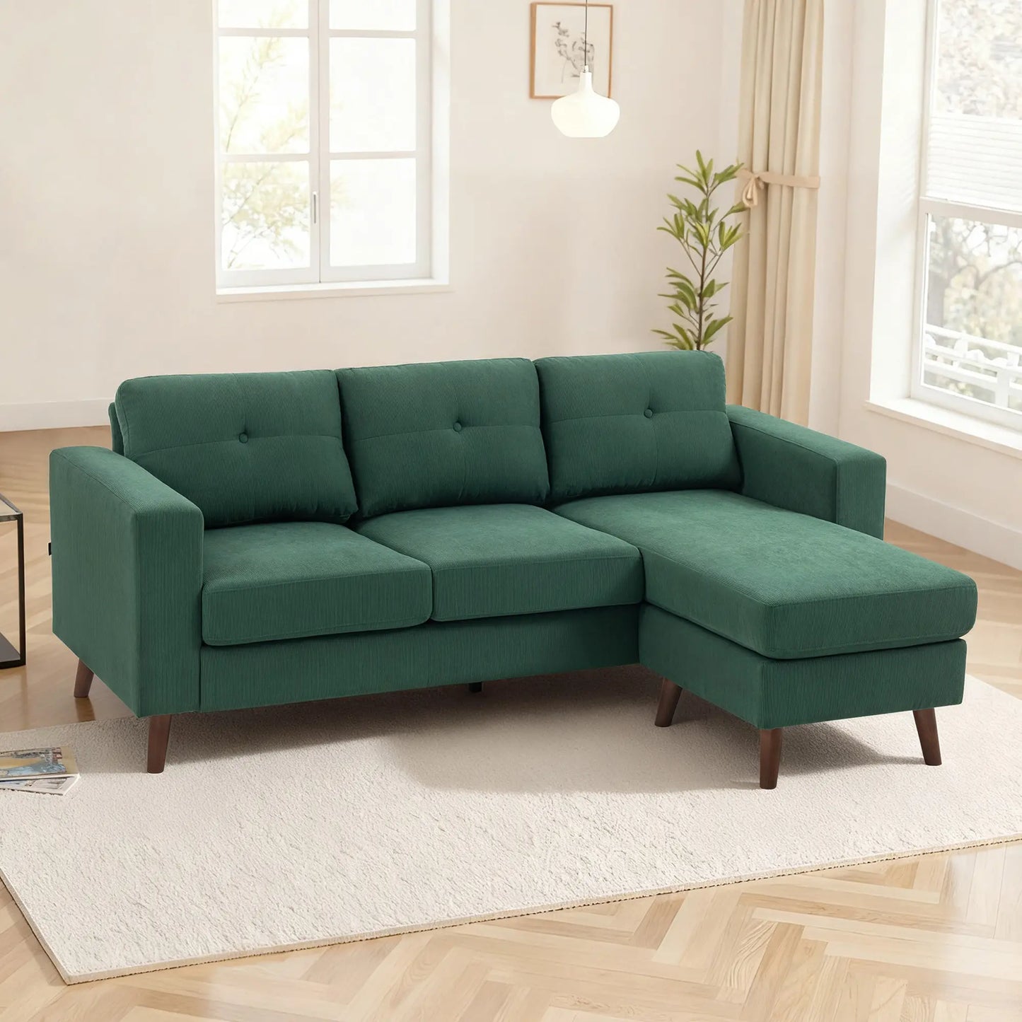 Sectional Sofa with Changeable Chaise, 3 Seat L-Shaped, Dark Green 3-Seater Sofas at Gallery Canada