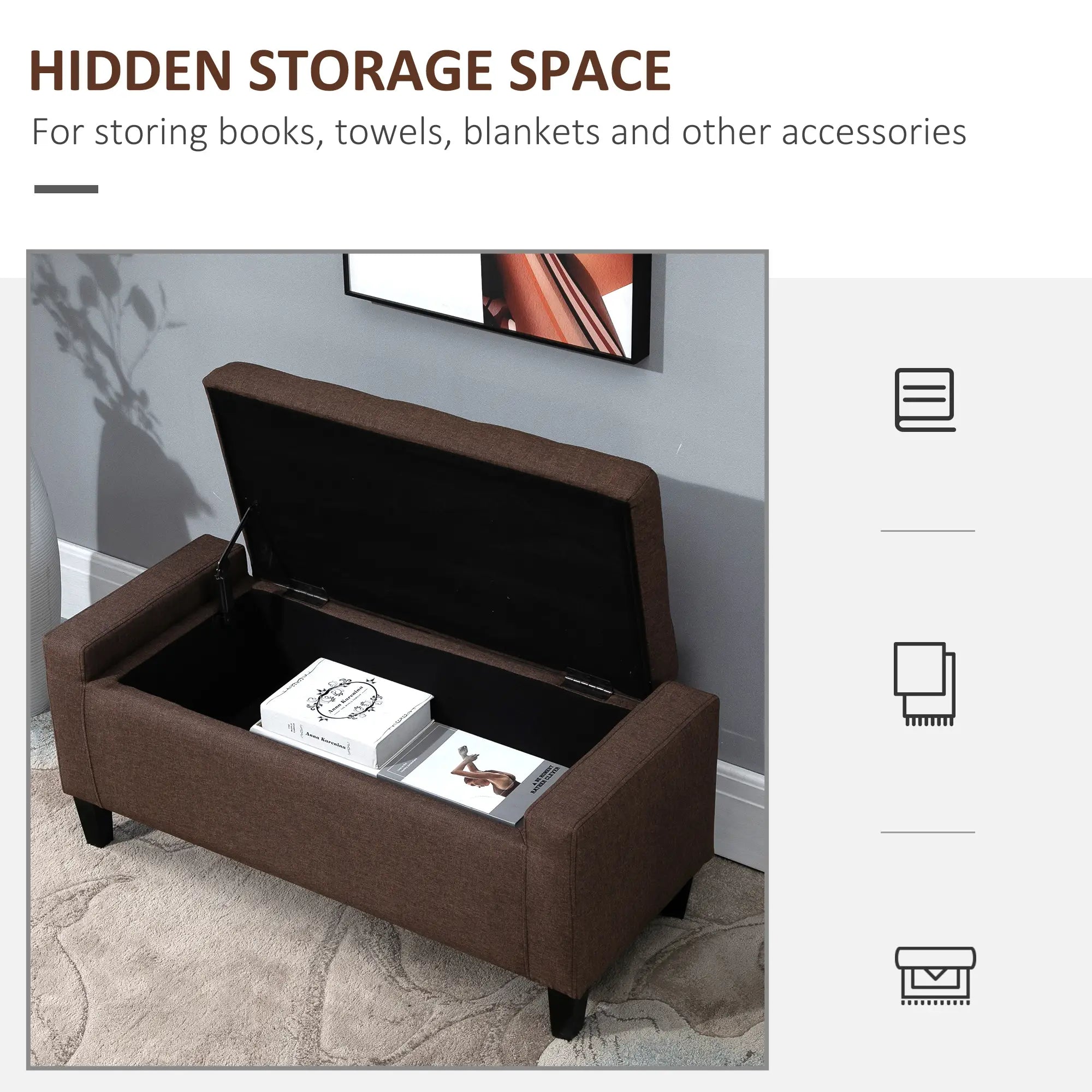 Storage Ottoman Bench, Linen Upholstered, Tufted, Brown Storage Ottomans & Benches at Gallery Canada
