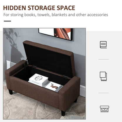 Storage Ottoman Bench, Linen Upholstered, Tufted, Brown Storage Ottomans & Benches at Gallery Canada