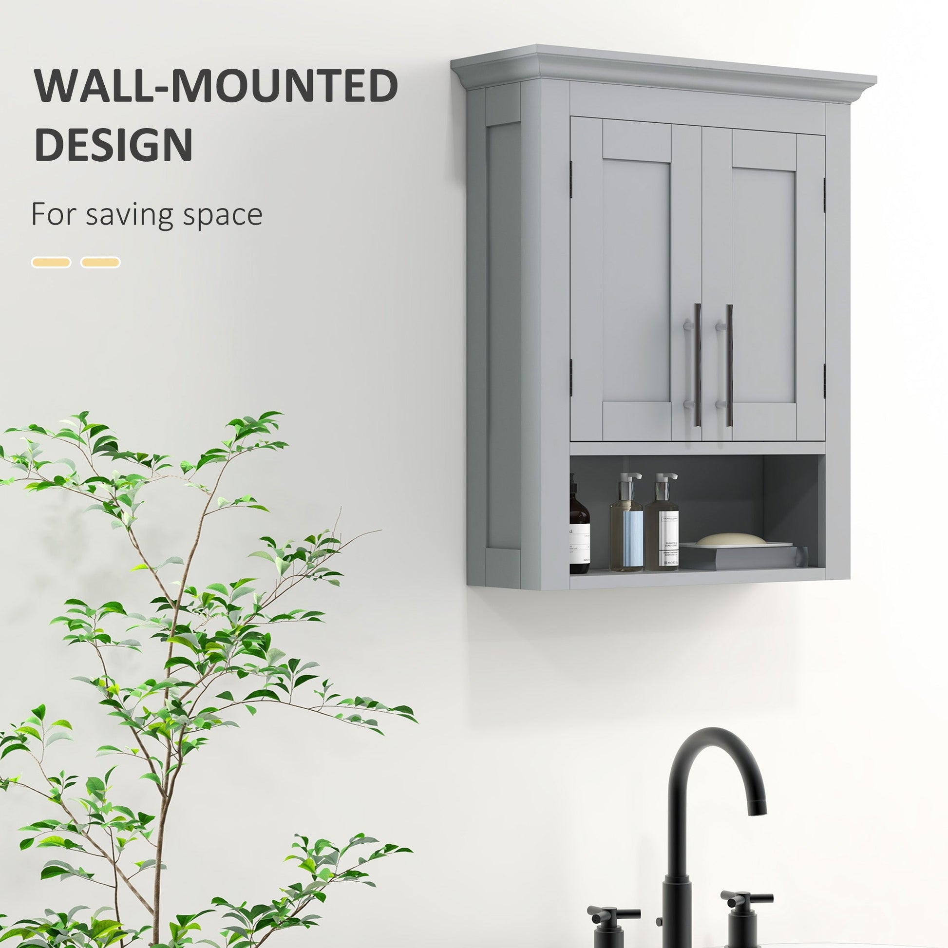 Bathroom Wall Cabinet, Medicine Cabinet, Over Toilet Storage Cabinet with Shelf for Living Room and Entryway, Grey at Gallery Canada
