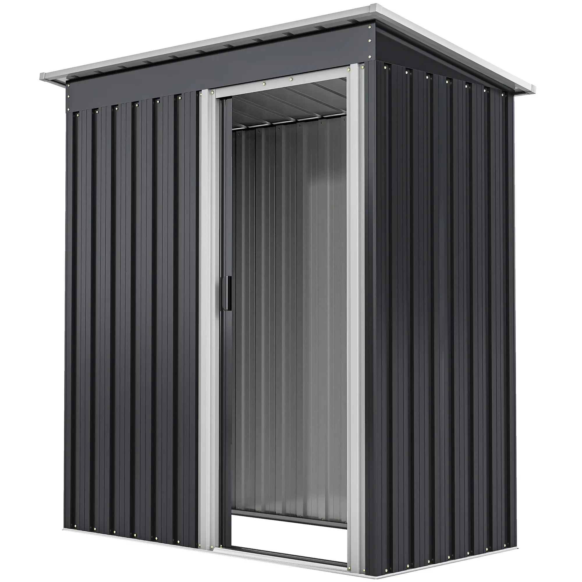5x3 FT Outdoor Storage Shed, Sliding Door, Sloped Roof, Steel Frame, Black Sheds Black at Gallery Canada