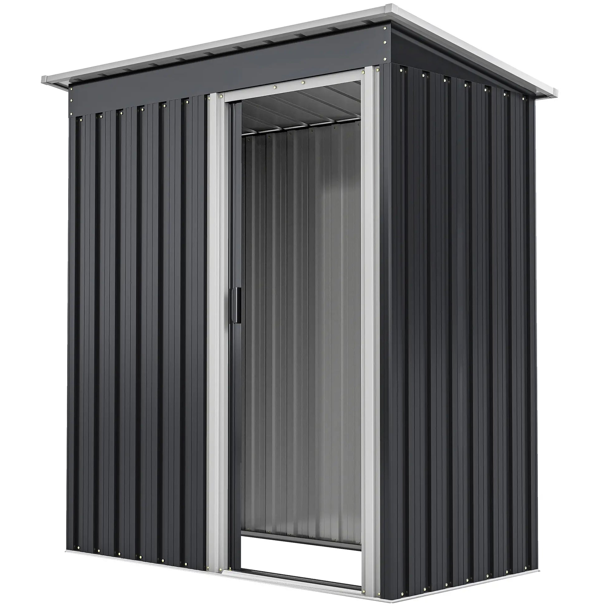 5x3 FT Outdoor Storage Shed, Sliding Door, Sloped Roof, Steel Frame, Black Sheds Black at Gallery Canada