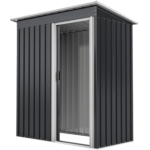 5x3 FT Outdoor Storage Shed, Sliding Door, Sloped Roof, Steel Frame, Black