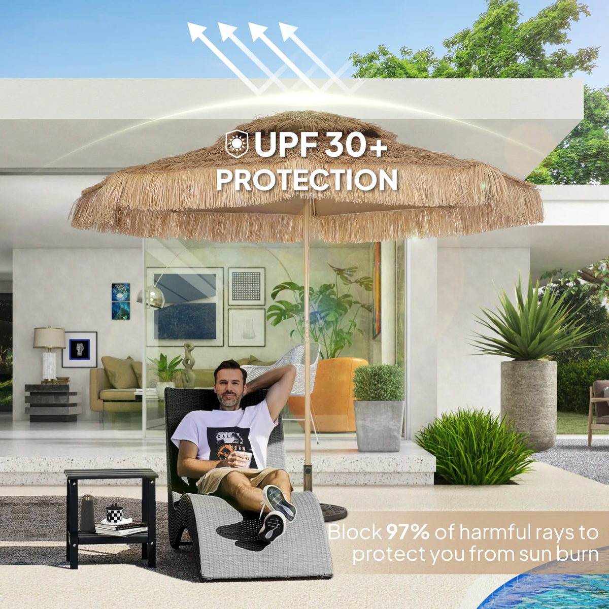 10 ft. Hula Thatched Tiki Umbrella, UPF30+, 8 Ribs, Natural Sun Umbrellas at Gallery Canada