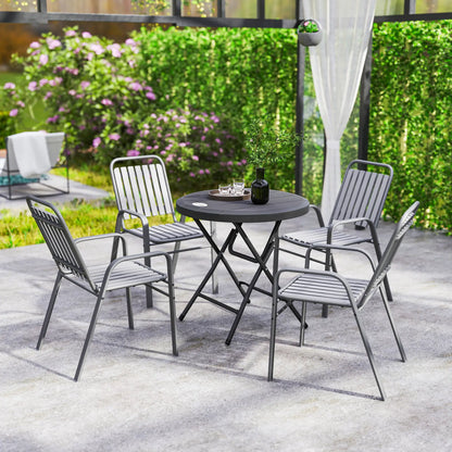 Foldable Round Outdoor Dining Table for 4, HDPE Tabletop, Steel Frame, Dark Grey Patio Dinning Tables at Gallery Canada