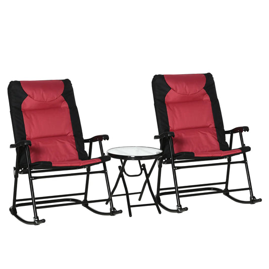 3pc Patio Rocking Chair Set, Foldable, Outdoor, Red Outdoor Rocking Chairs Red, Black at Gallery Canada