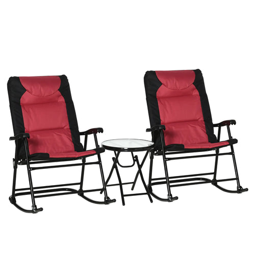3pc Patio Rocking Chair Set, Foldable, Outdoor, Red