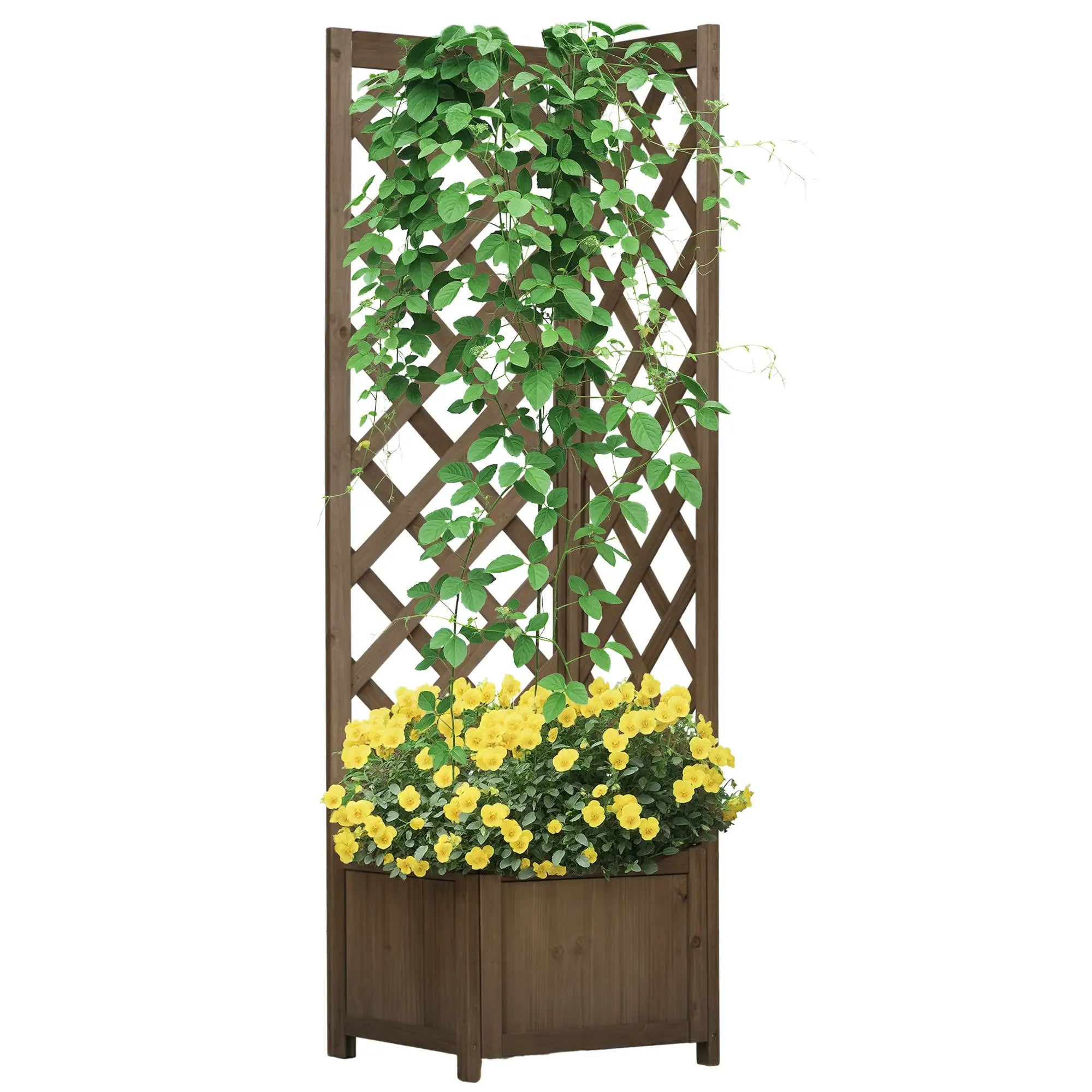 Raised Garden Bed Wood Planter With Trellis, 16