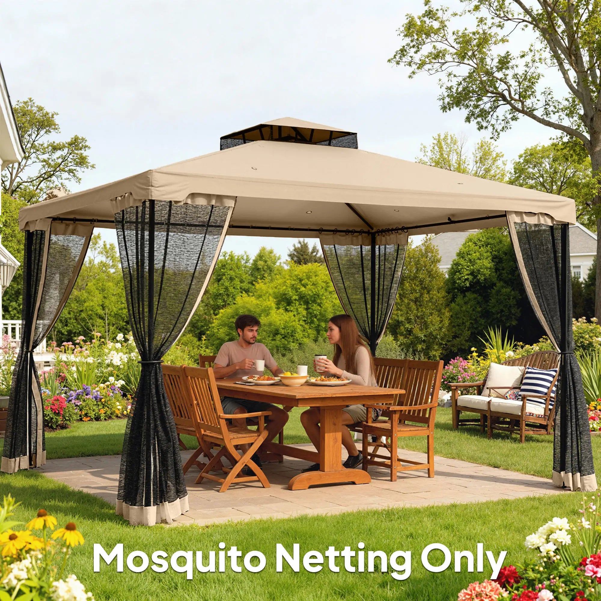 Replacement Mosquito Netting, 10' x 12', Beige, Black Gazebo Sidewalls at Gallery Canada